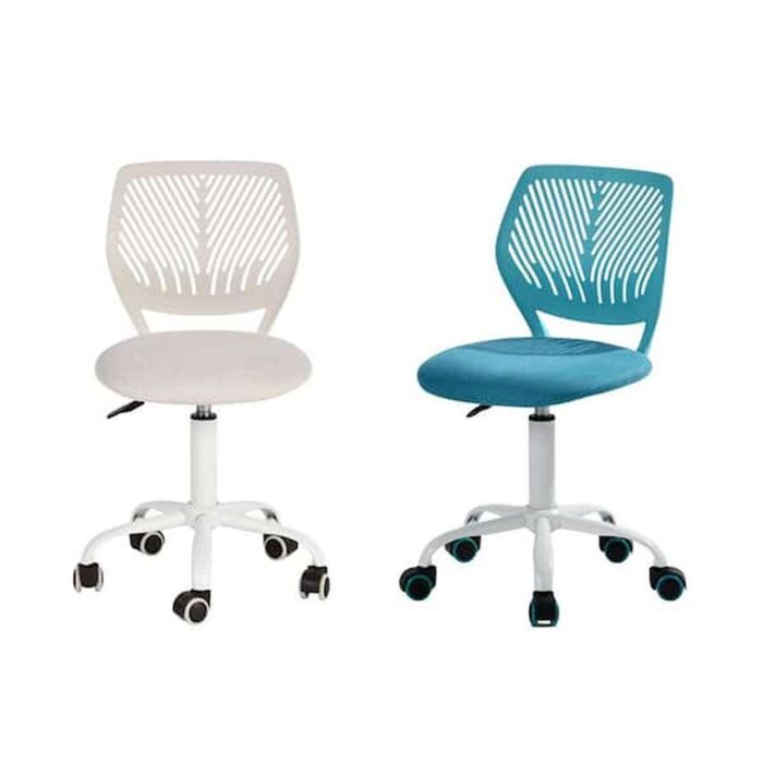 CARNAT Kids Desk Chair Set of 2, Adjustable Swivel Chair with Lumbar Support and Cushioned Seat in Blue and Beige